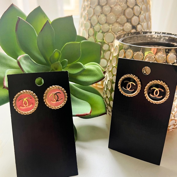 Authentic Upcycled Chanel Button Stud Earrings - Picture 2 of 2